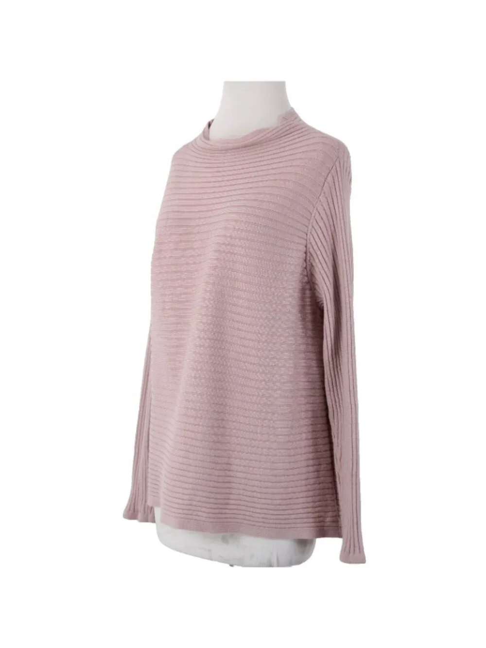 Eileen Fisher Sweater Sz L Pink Knit Ribbed 100% Extra Fine Merino Wool Sweater